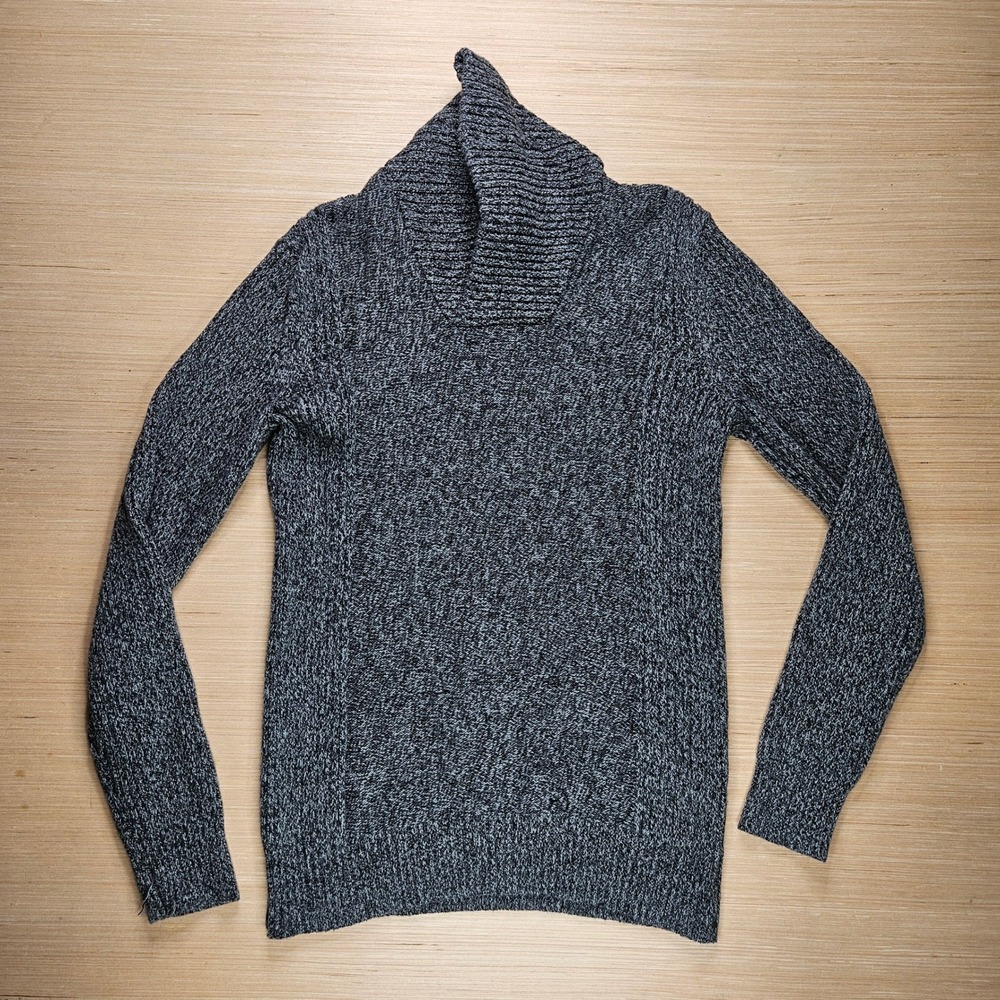 American Rag Mens Charcoal Marl Knit Shawl Collar Sweater Large 100% Cotton